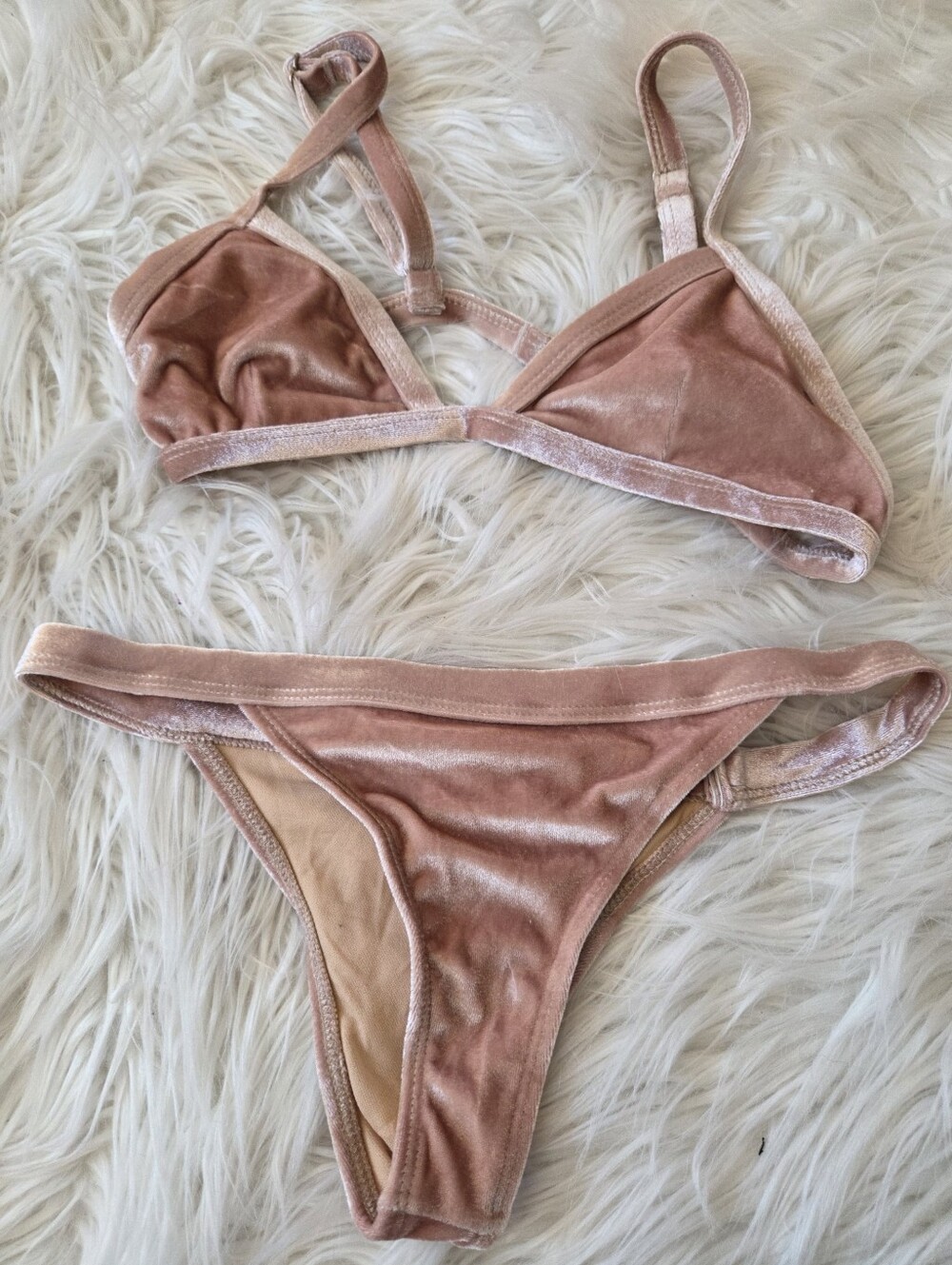 Women’s Velvet Bikini Set in Blush Champagne